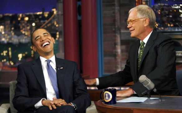 President Obama has a good laugh with David Letterman